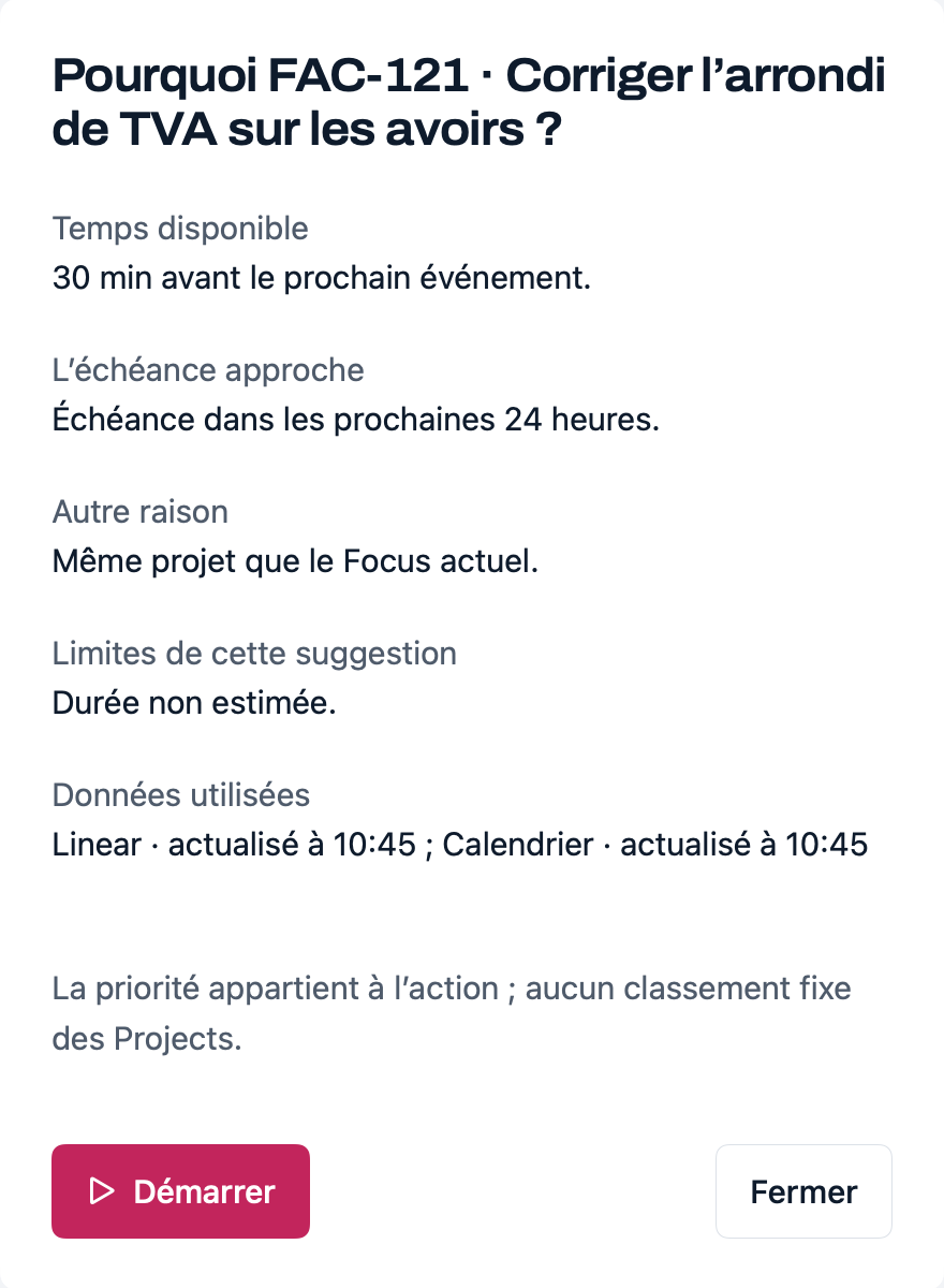 Proposition de prochaine action dans Ukitu, accompagnée de sa raison.